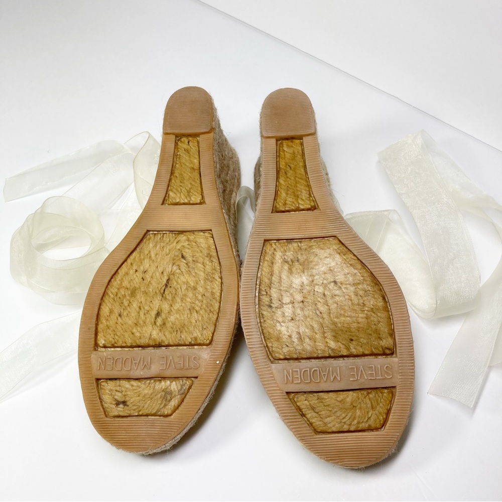 Steve Madden Boca Ankle Tie Gold Glitter Toe Rope Wedge - Picture 11 of 11